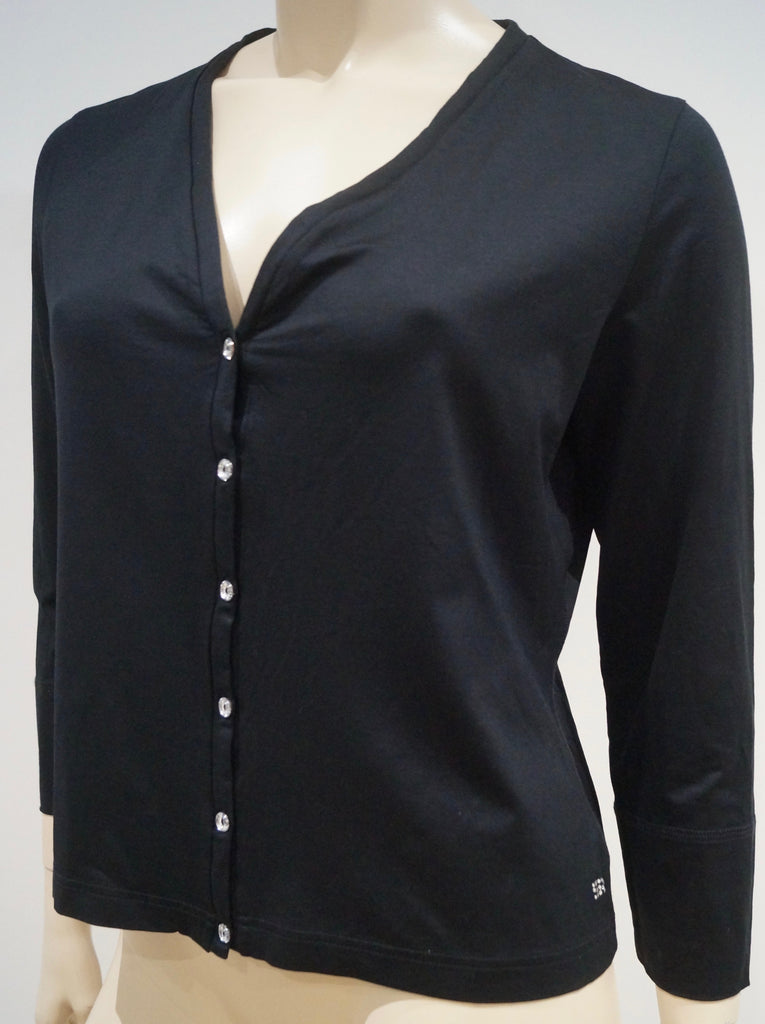 SONIA RYKIEL Black Sheen V Neck Metallic Button Fastened 3/4 Sleeve Cardigan Top