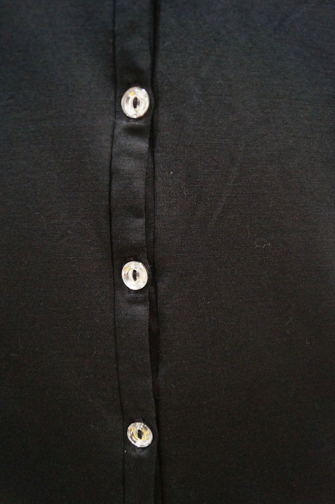 SONIA RYKIEL Black Sheen V Neck Metallic Button Fastened 3/4 Sleeve Cardigan Top