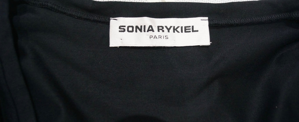 SONIA RYKIEL Black Sheen V Neck Metallic Button Fastened 3/4 Sleeve Cardigan Top