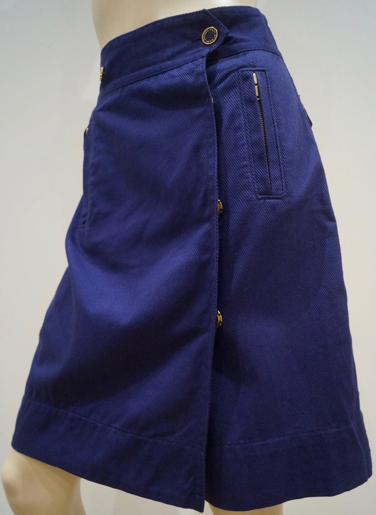 MARC BY MARC JACOBS Women's Purple Blue 100% Cotton Wrap Front Skirt US10 UK14