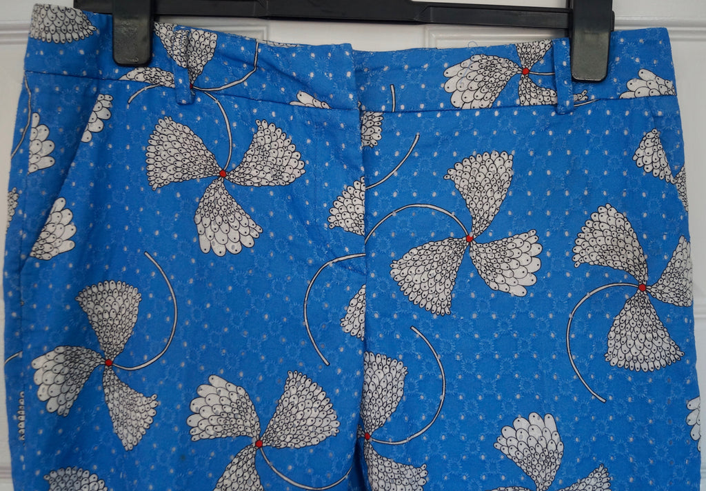 PAUL & JOE Royal Blue Cotton Floral Print Tapered Capri Crop Trousers Pants UK14