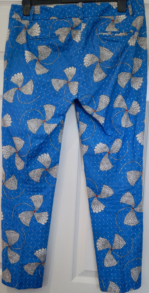 PAUL & JOE Royal Blue Cotton Floral Print Tapered Capri Crop Trousers Pants UK14