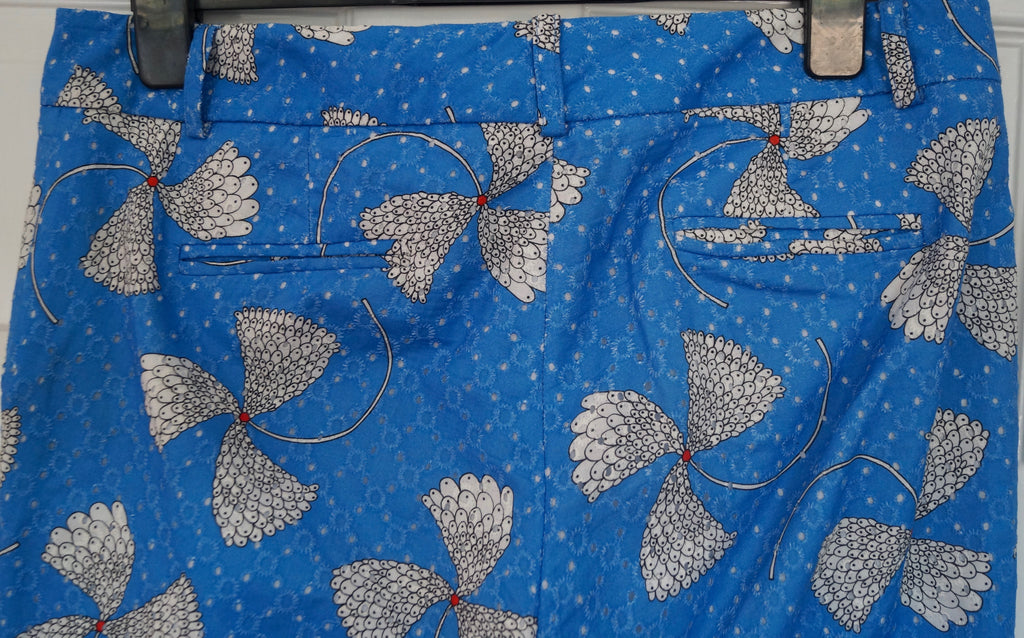 PAUL & JOE Royal Blue Cotton Floral Print Tapered Capri Crop Trousers Pants UK14
