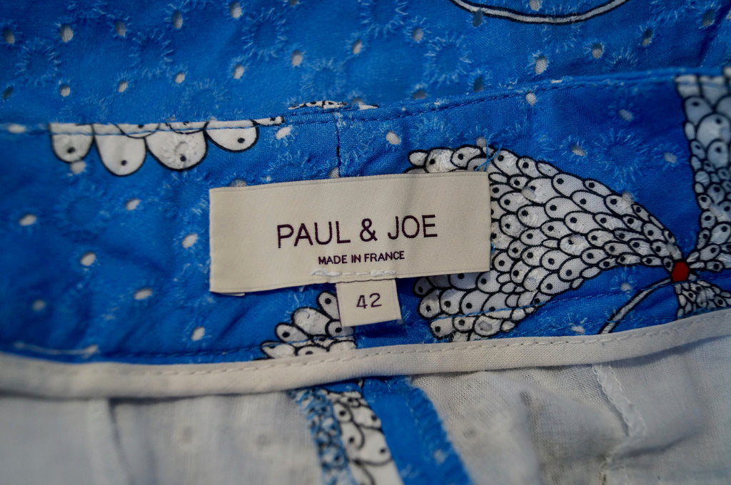 PAUL & JOE Royal Blue Cotton Floral Print Tapered Capri Crop Trousers Pants UK14