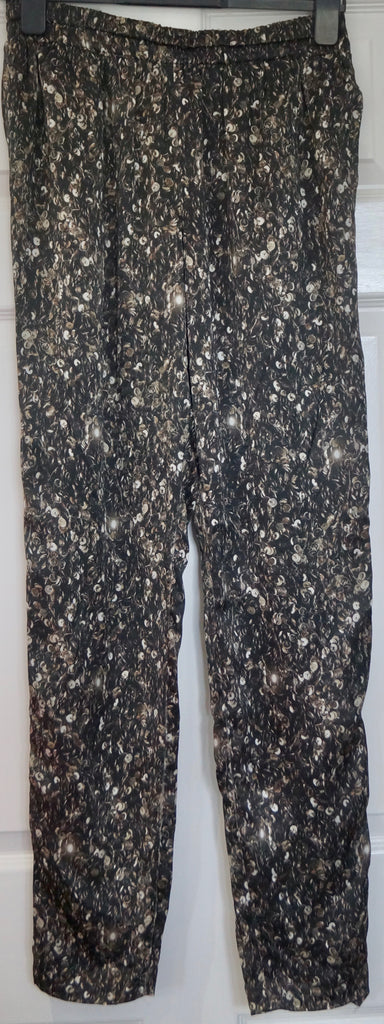 LANVIN ETE 2012 Charcoal Grey Silk Sequin Print Tapered Trousers Pants FR38 UK10