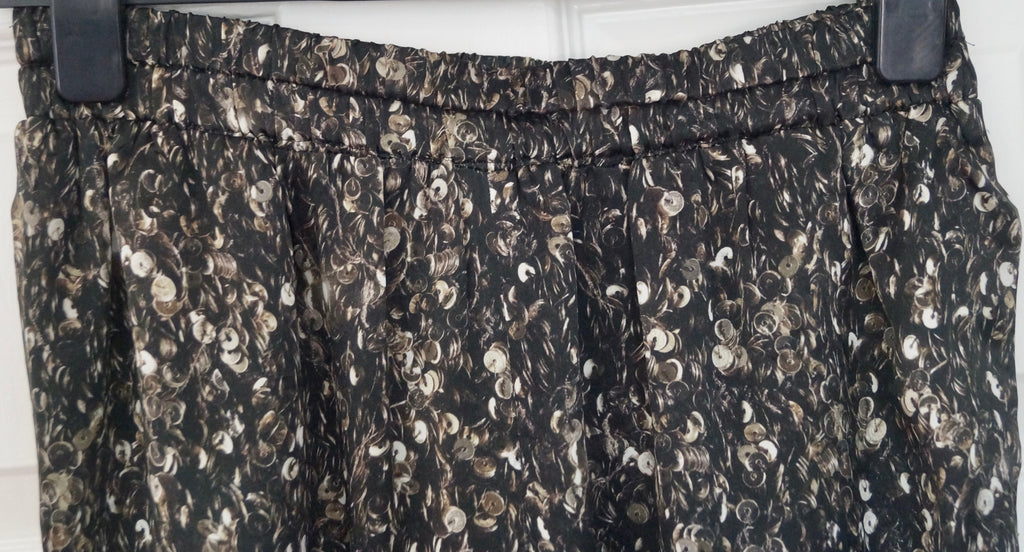 LANVIN ETE 2012 Charcoal Grey Silk Sequin Print Tapered Trousers Pants FR38 UK10