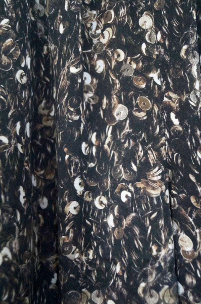 LANVIN ETE 2012 Charcoal Grey Silk Sequin Print Tapered Trousers Pants FR38 UK10