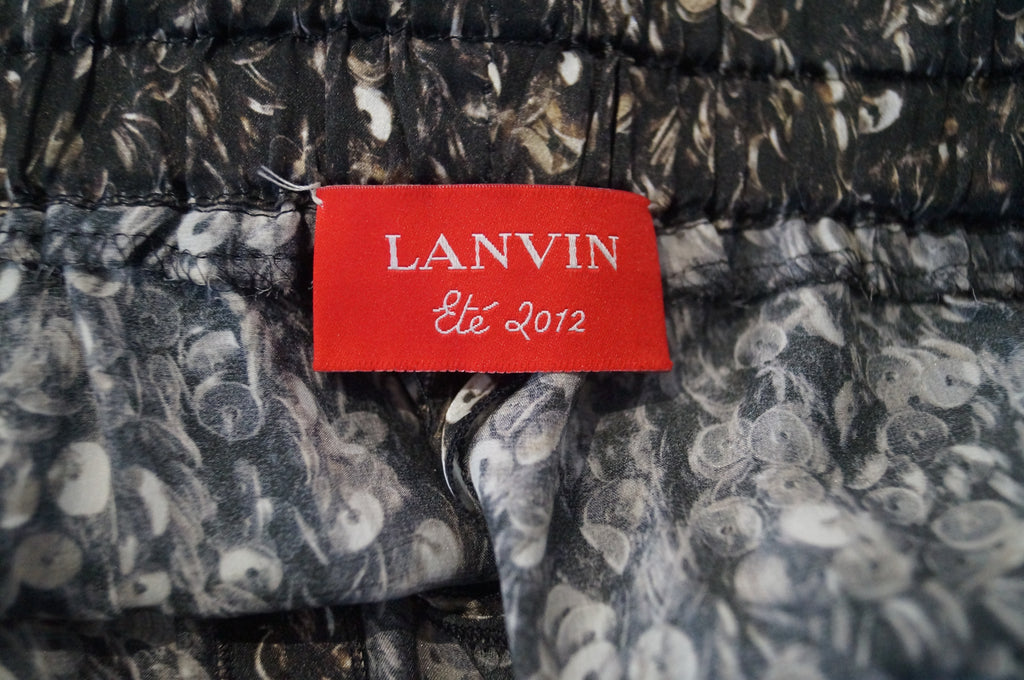 LANVIN ETE 2012 Charcoal Grey Silk Sequin Print Tapered Trousers Pants FR38 UK10