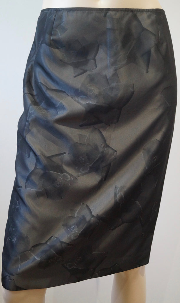 AGNES B Womens Charcoal Grey Sheen Large Floral Print Lined Pencil Skirt 40 UK14