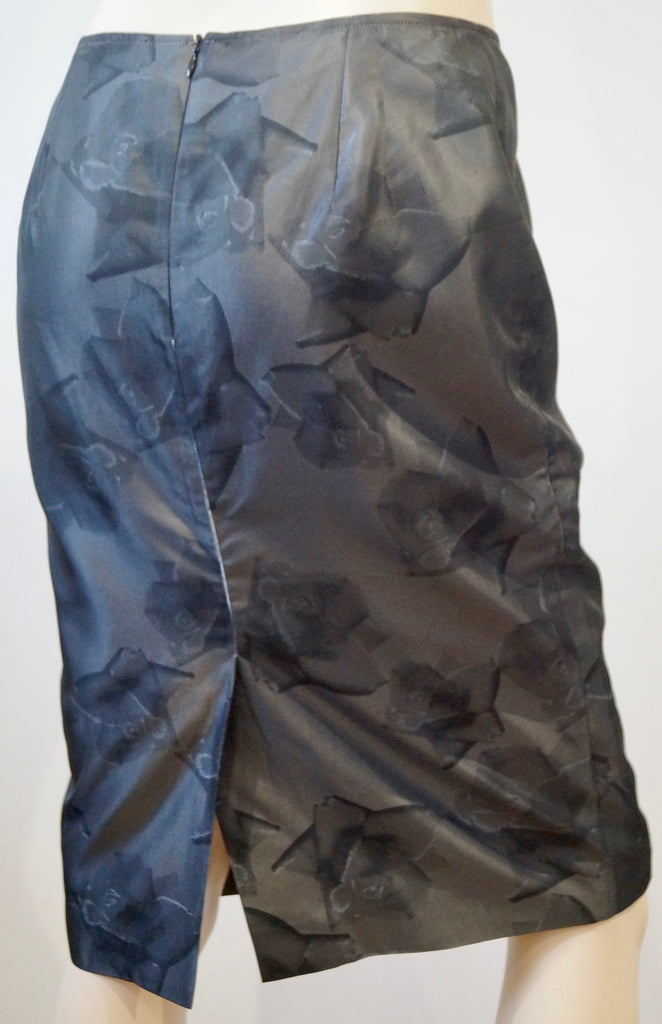 AGNES B Womens Charcoal Grey Sheen Large Floral Print Lined Pencil Skirt 40 UK14