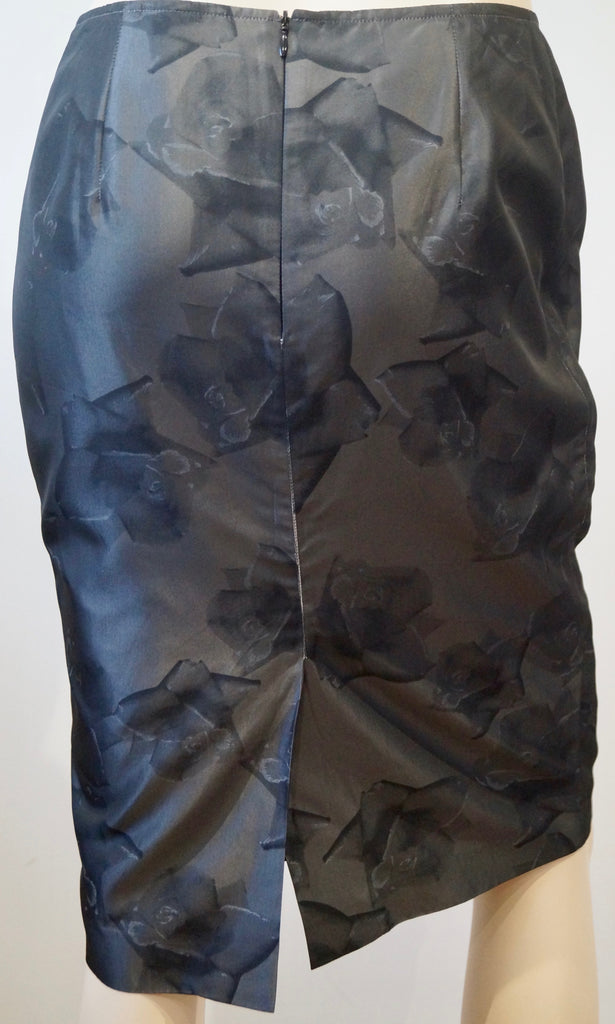 AGNES B Womens Charcoal Grey Sheen Large Floral Print Lined Pencil Skirt 40 UK14