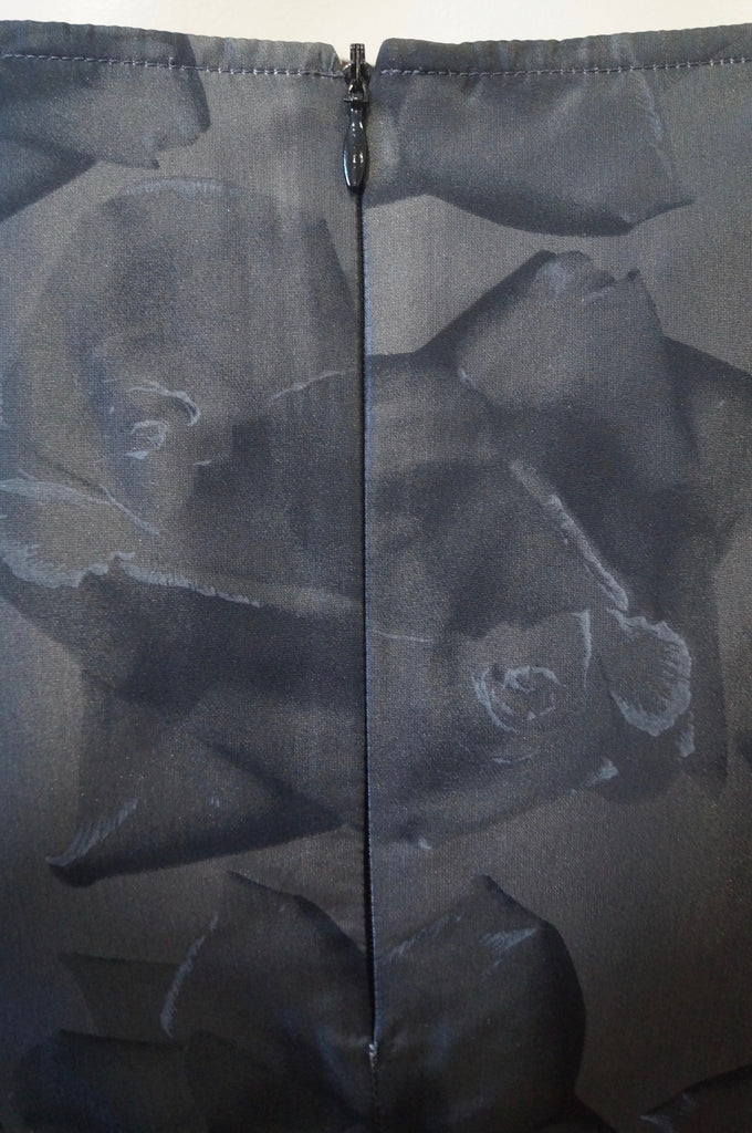 AGNES B Womens Charcoal Grey Sheen Large Floral Print Lined Pencil Skirt 40 UK14