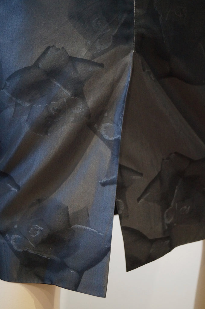 AGNES B Womens Charcoal Grey Sheen Large Floral Print Lined Pencil Skirt 40 UK14