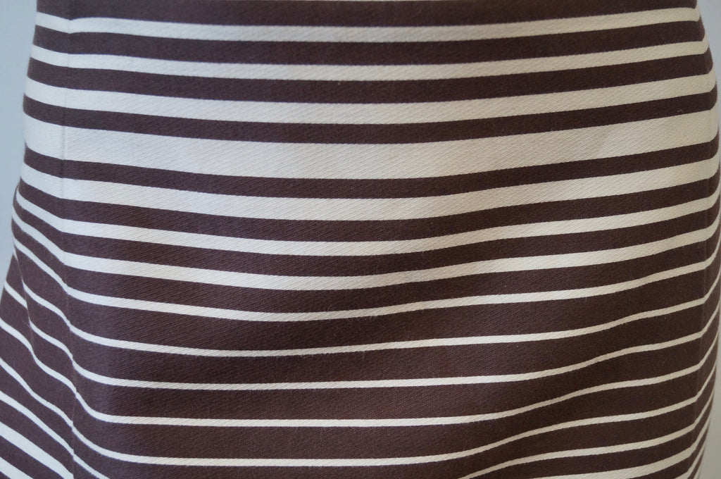 AKRIS PUNTO Brown & Beige Cotton Blend Striped Kick Pleat Lined Skirt US12 UK16