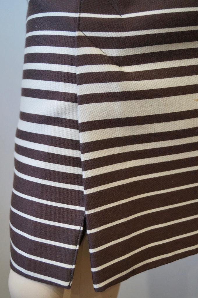AKRIS PUNTO Brown & Beige Cotton Blend Striped Kick Pleat Lined Skirt US12 UK16
