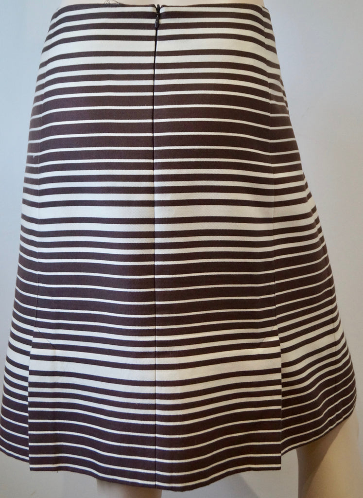 AKRIS PUNTO Brown & Beige Cotton Blend Striped Kick Pleat Lined Skirt US12 UK16