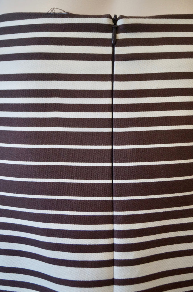 AKRIS PUNTO Brown & Beige Cotton Blend Striped Kick Pleat Lined Skirt US12 UK16