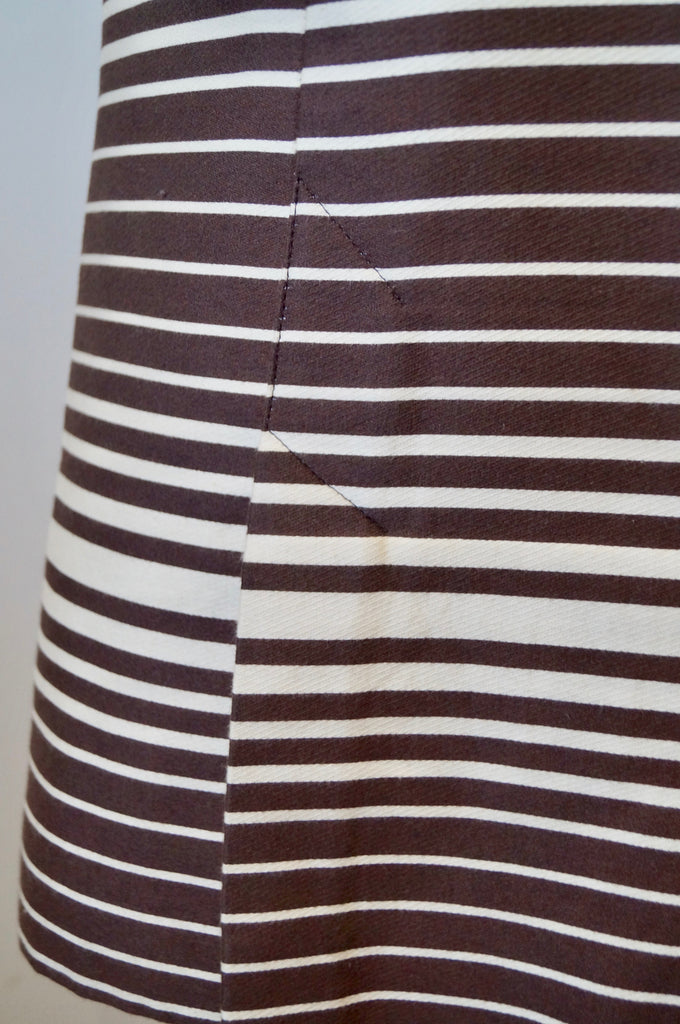 AKRIS PUNTO Brown & Beige Cotton Blend Striped Kick Pleat Lined Skirt US12 UK16