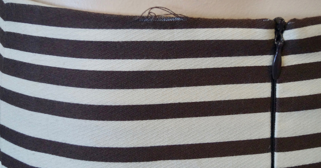 AKRIS PUNTO Brown & Beige Cotton Blend Striped Kick Pleat Lined Skirt US12 UK16
