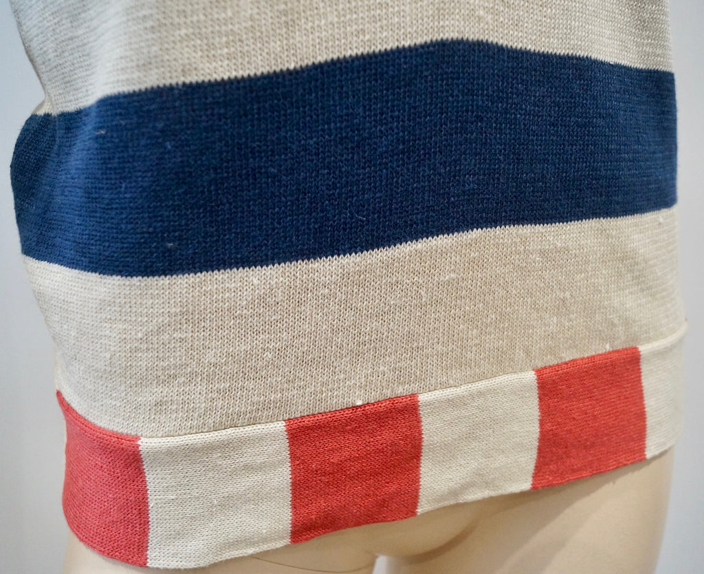 Women's Cream Navy & Red 100% Linen Striped Knitwear Tank Vest Jumper Top M
