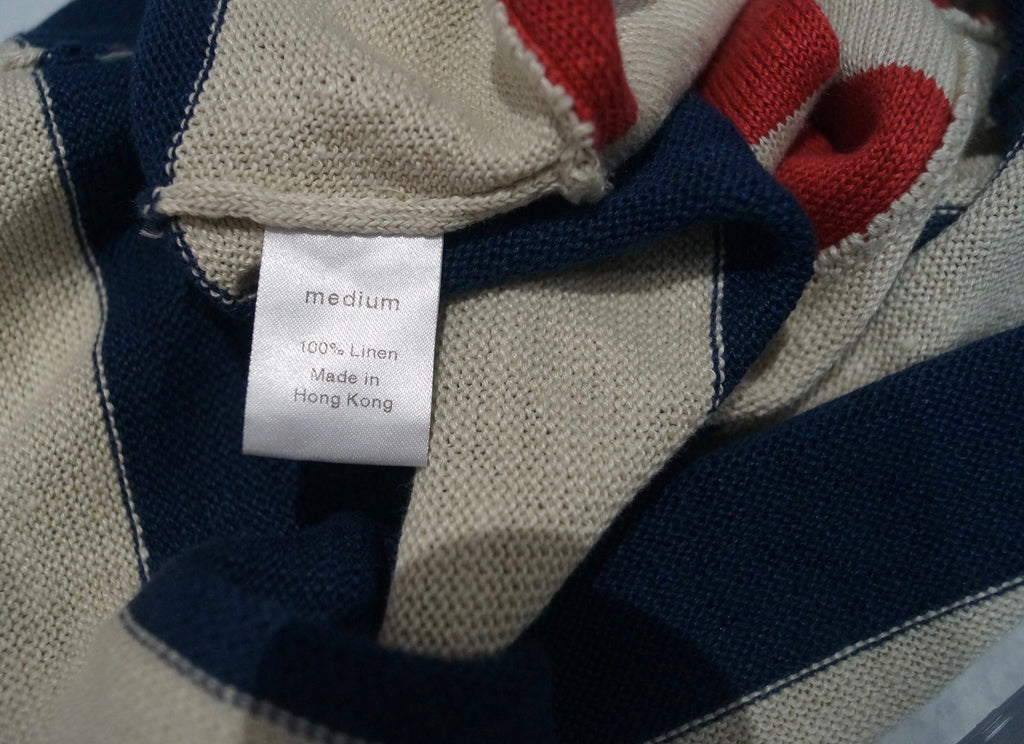 Women's Cream Navy & Red 100% Linen Striped Knitwear Tank Vest Jumper Top M
