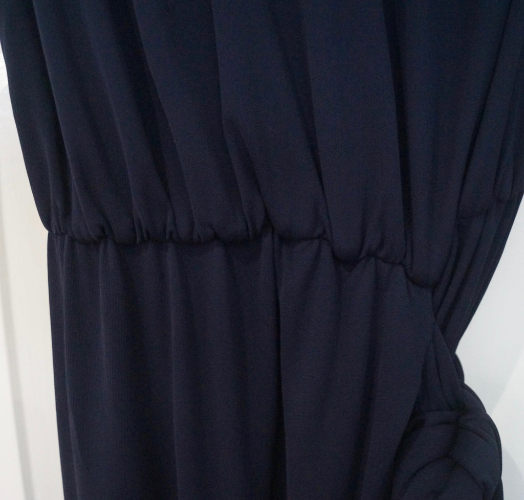 STEFANO MORTARI Navy Blue Bandeau Strapless Belted Tie Waist Jumpsuit 38 UK10