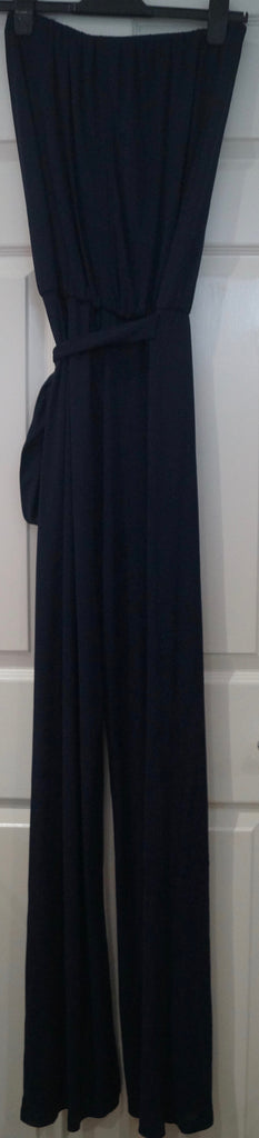STEFANO MORTARI Navy Blue Bandeau Strapless Belted Tie Waist Jumpsuit 38 UK10