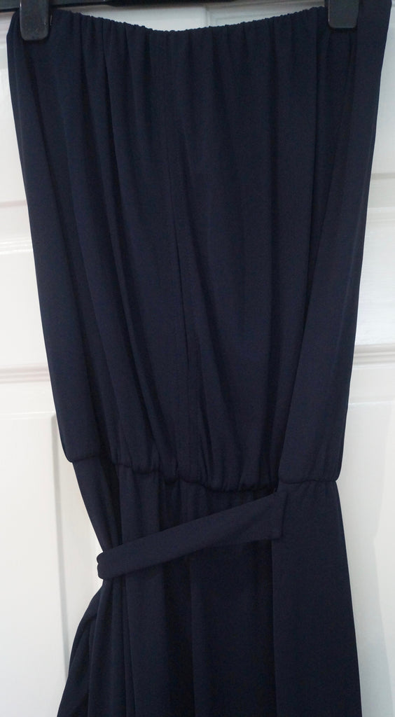 STEFANO MORTARI Navy Blue Bandeau Strapless Belted Tie Waist Jumpsuit 38 UK10