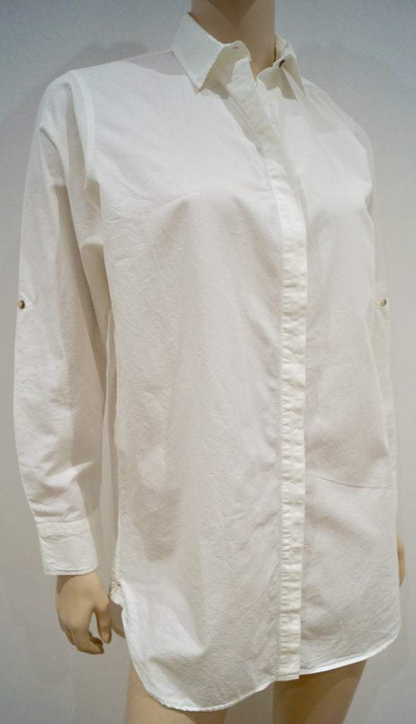 MIH JEANS White Cotton Collared Adjustable Sleeve Length Blouse Shirt Top XS
