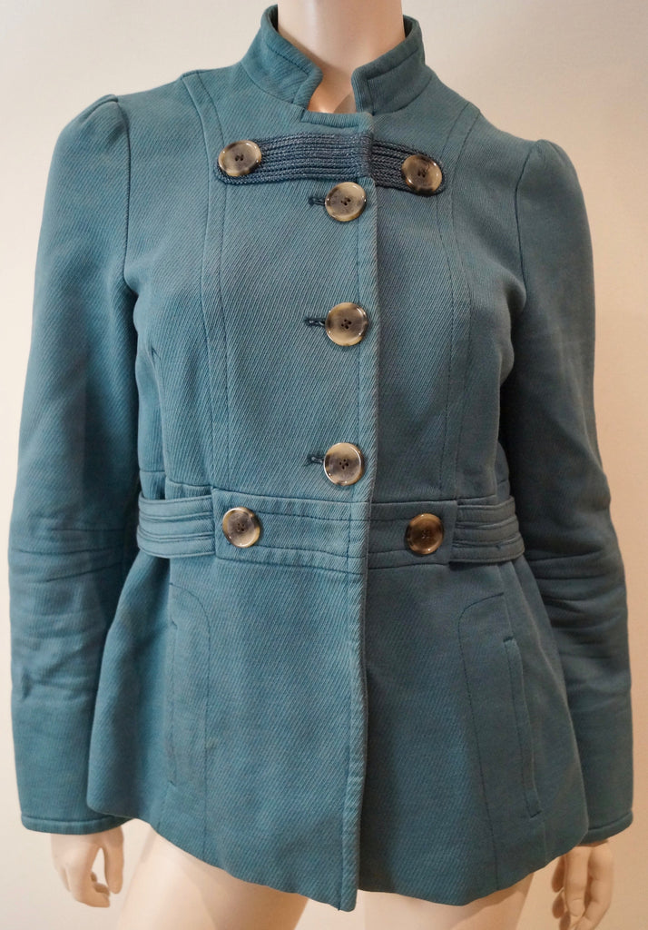 MARC JACOBS Blue 100% Cotton Military Style Collarless Blazer Jacket Top M