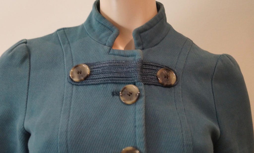 MARC JACOBS Blue 100% Cotton Military Style Collarless Blazer Jacket Top M