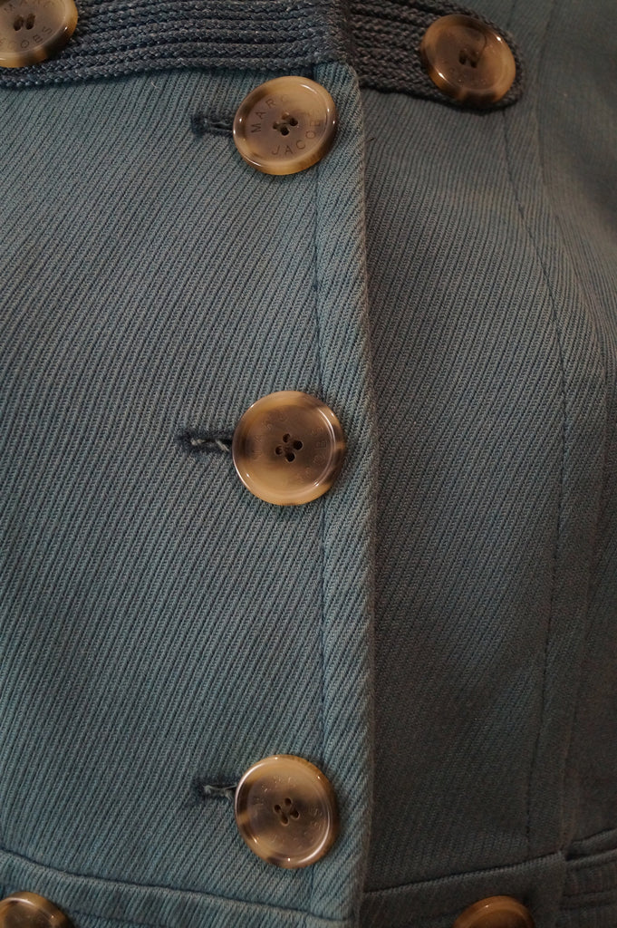 MARC JACOBS Blue 100% Cotton Military Style Collarless Blazer Jacket Top M