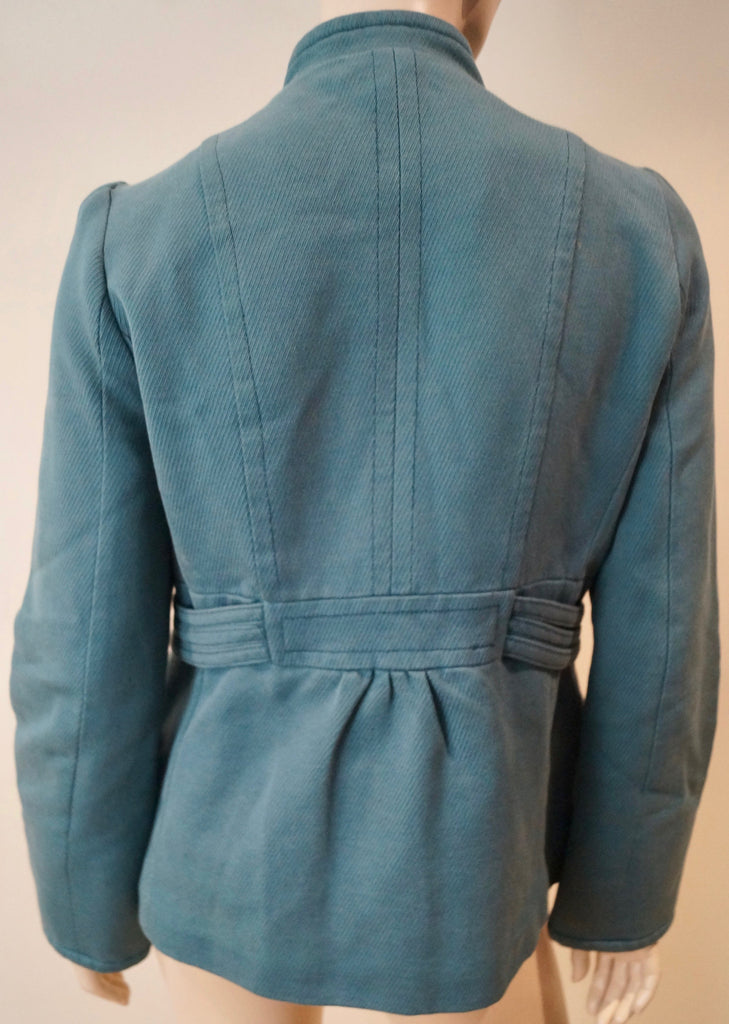 MARC JACOBS Blue 100% Cotton Military Style Collarless Blazer Jacket Top M