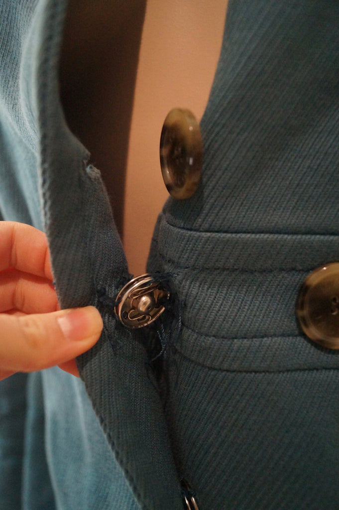 MARC JACOBS Blue 100% Cotton Military Style Collarless Blazer Jacket Top M