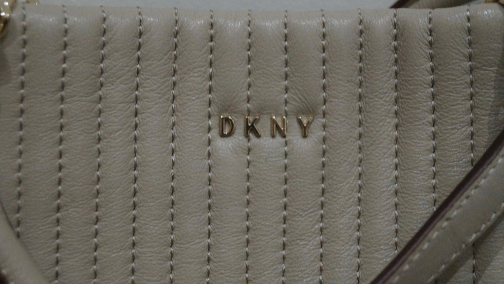 DKNY Cream Beige Quilted Leather Gold Tone Branded Detachable Shoulder Strap Bag