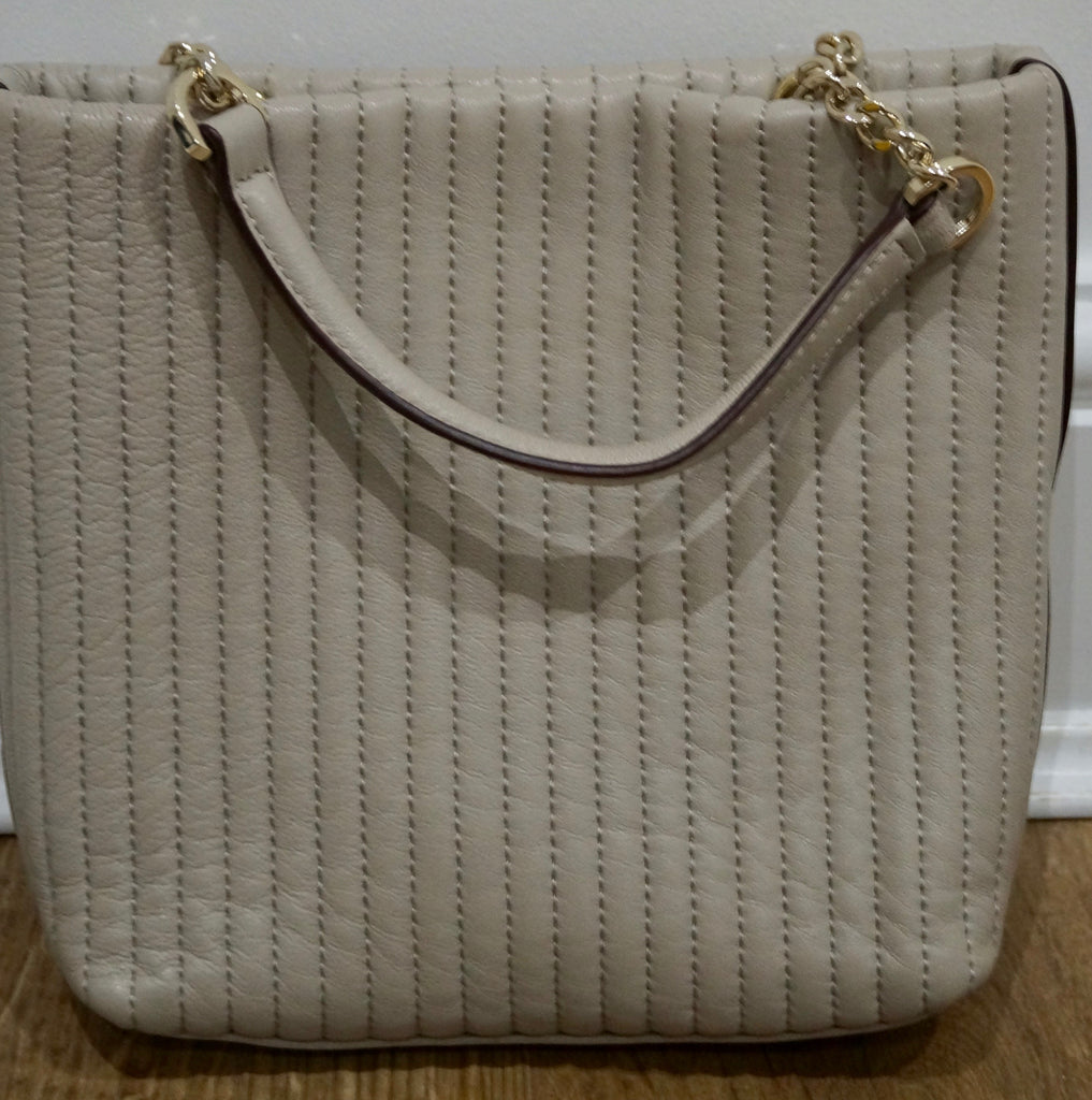 DKNY Cream Beige Quilted Leather Gold Tone Branded Detachable Shoulder Strap Bag