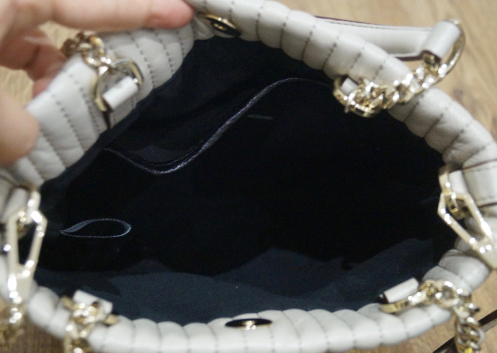 DKNY Cream Beige Quilted Leather Gold Tone Branded Detachable Shoulder Strap Bag