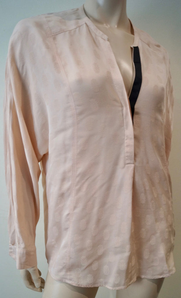 ZADIG & VOLTAIRE DELUXE Nude Pale Pink Silk TINE JAC Floral Print Blouse M