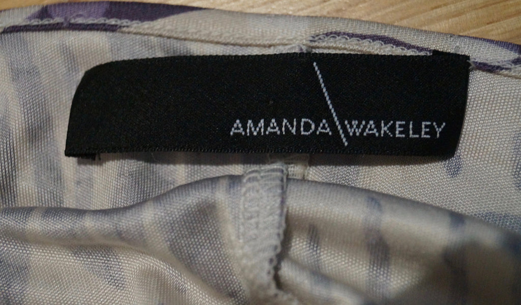 AMANDA WAKELEY Cream Purple Lilac 100% Silk V Neck Long Sleeve Wrap Tie Top UK8