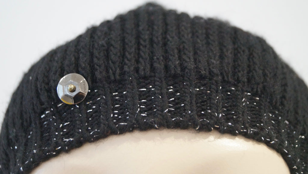 PINKO Black & Silver Sparkle Wool Blend Pull On Beanie Hat & Long Length Gloves
