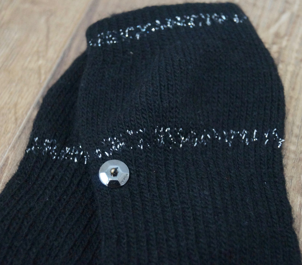 PINKO Black & Silver Sparkle Wool Blend Pull On Beanie Hat & Long Length Gloves