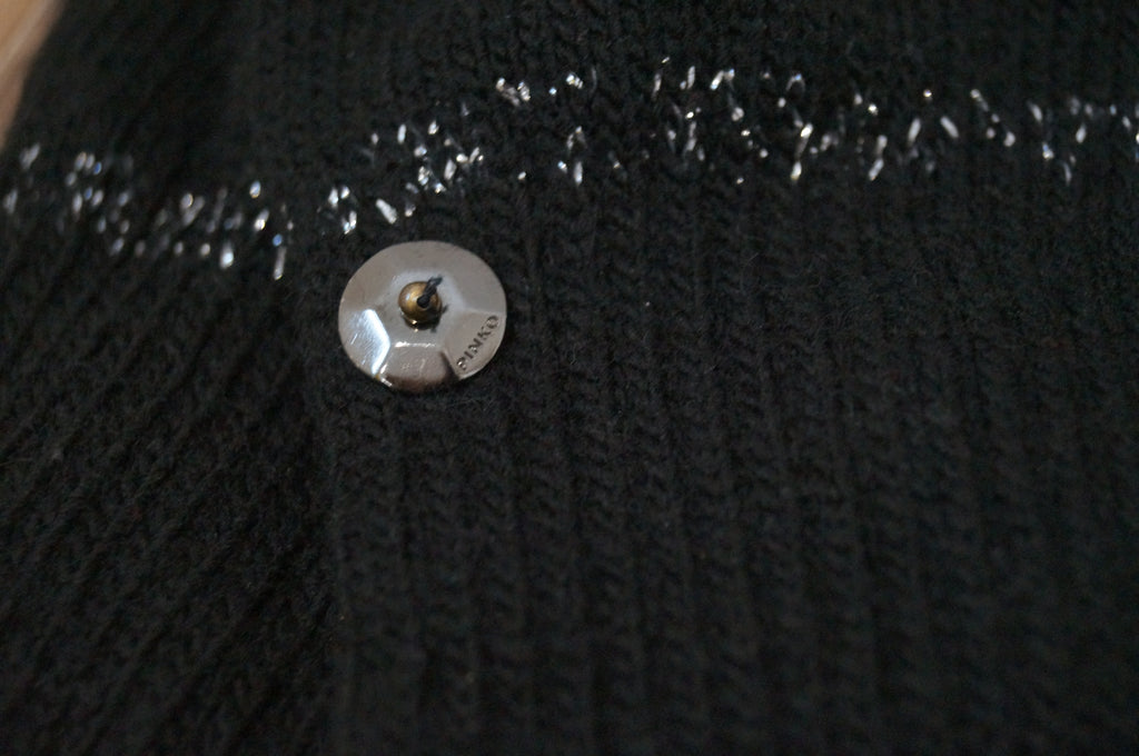 PINKO Black & Silver Sparkle Wool Blend Pull On Beanie Hat & Long Length Gloves
