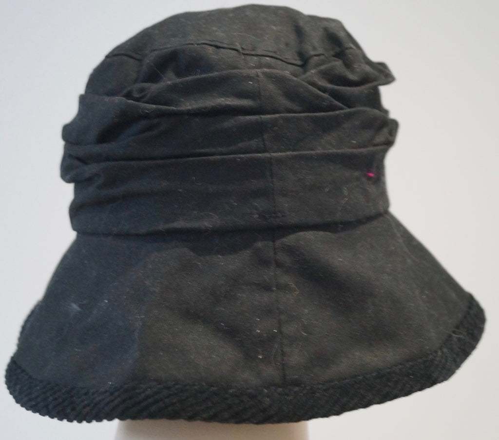 BRONTE AMSTERDAM Black 100% Cotton Pleated Lined Casual Bucket Hat Sz:57 / M
