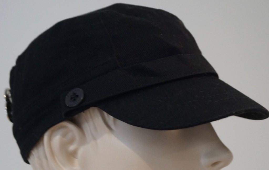 MULBERRY Black 100% Cotton Branded Silver Detail Lined Peaked Casual Cap Hat
