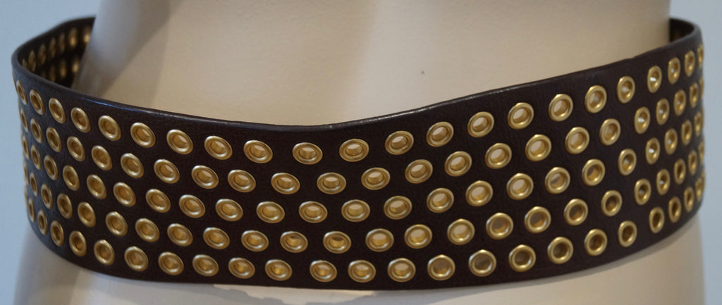 MIU MIU Brown Leather Gold Tone Hardware Wide Width Buckle Fastened Belt 85/34