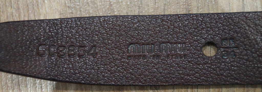 MIU MIU Brown Leather Gold Tone Hardware Wide Width Buckle Fastened Belt 85/34