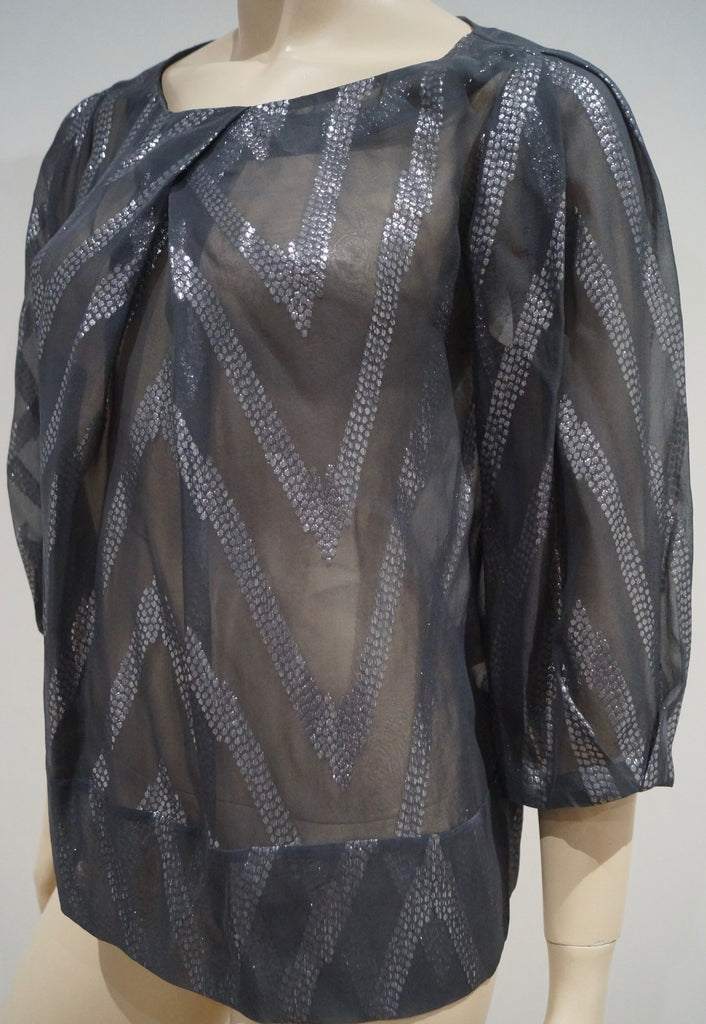 BY MALENE BIRGER Charcoal Grey Silver Metallic Stitch Silk Blend Blouse Top 34