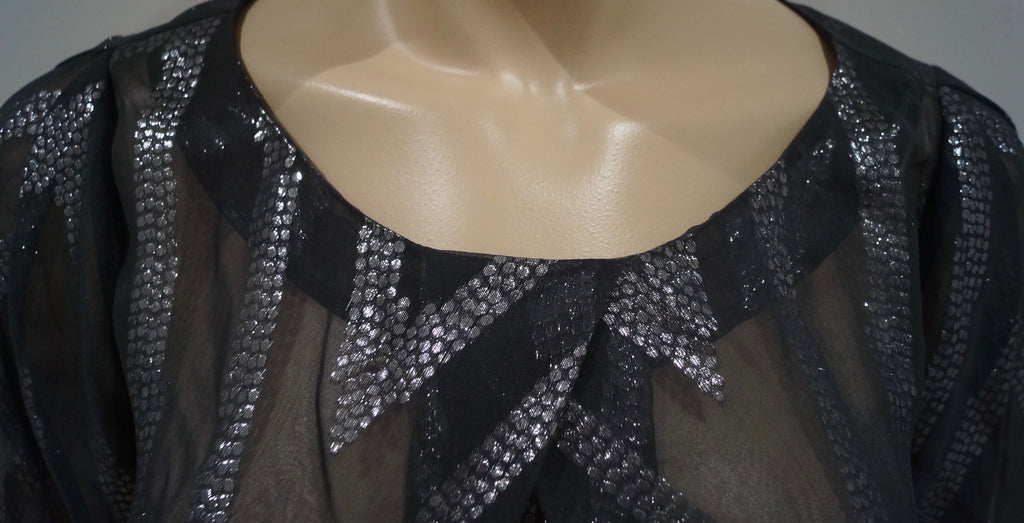 BY MALENE BIRGER Charcoal Grey Silver Metallic Stitch Silk Blend Blouse Top 34