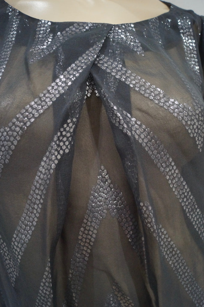 BY MALENE BIRGER Charcoal Grey Silver Metallic Stitch Silk Blend Blouse Top 34