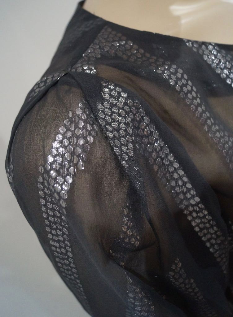 BY MALENE BIRGER Charcoal Grey Silver Metallic Stitch Silk Blend Blouse Top 34